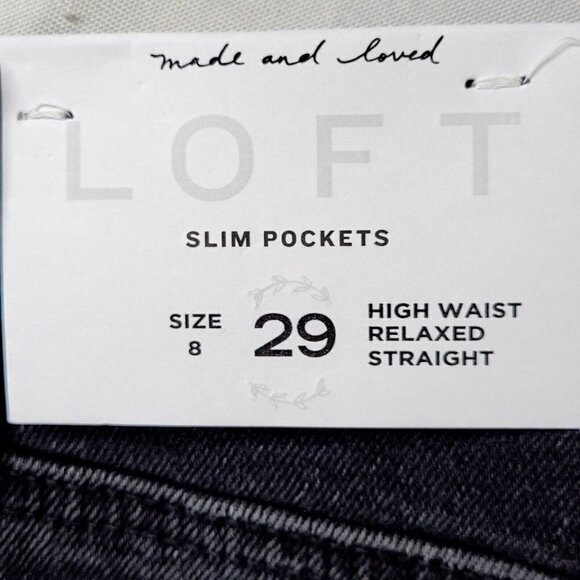 Loft Straight Leg Jeans Women Size 8 Relaxed High Waist Raw Frayed Hem Black New - Picture 4 of 15